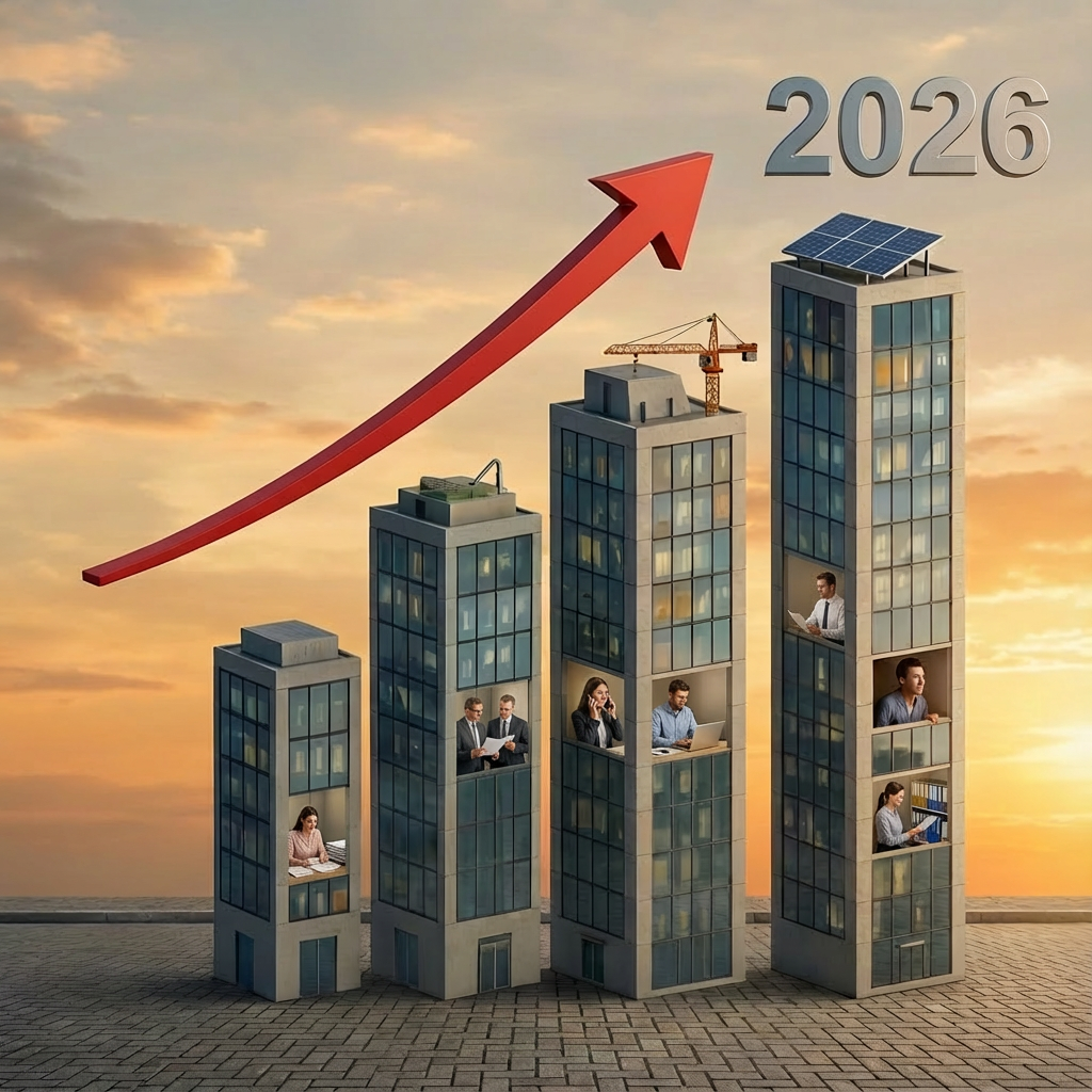 Administrative workers in a building showing Admin work trends for 2026